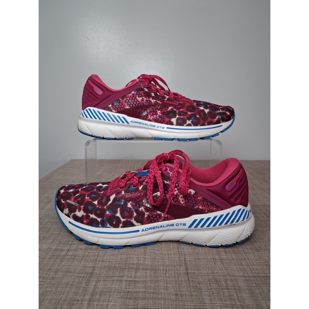 Brooks Adrenaline GTS 22 Womens 11 Pink Blue Leopard Print Running Shoes